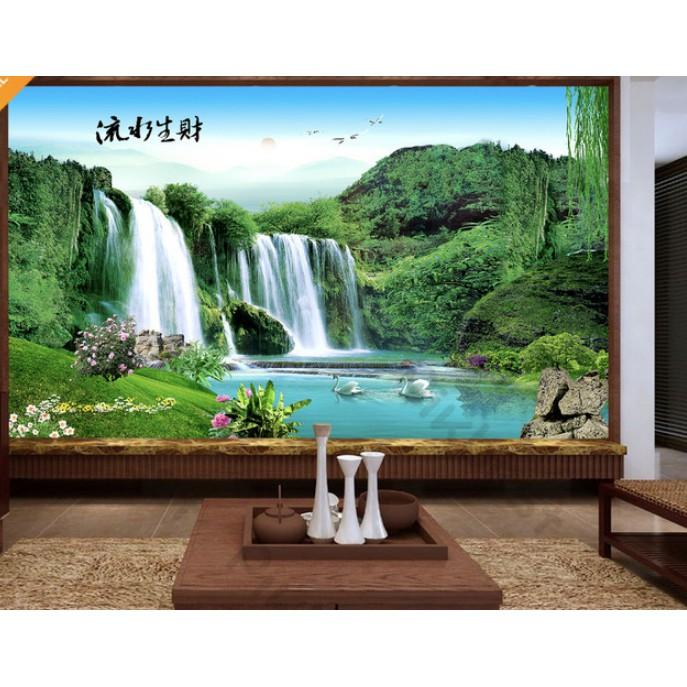 Tranh dán tường Tranh Sơn Thủy Hữu Tình phòng khách hiện đại dán tường MS960891