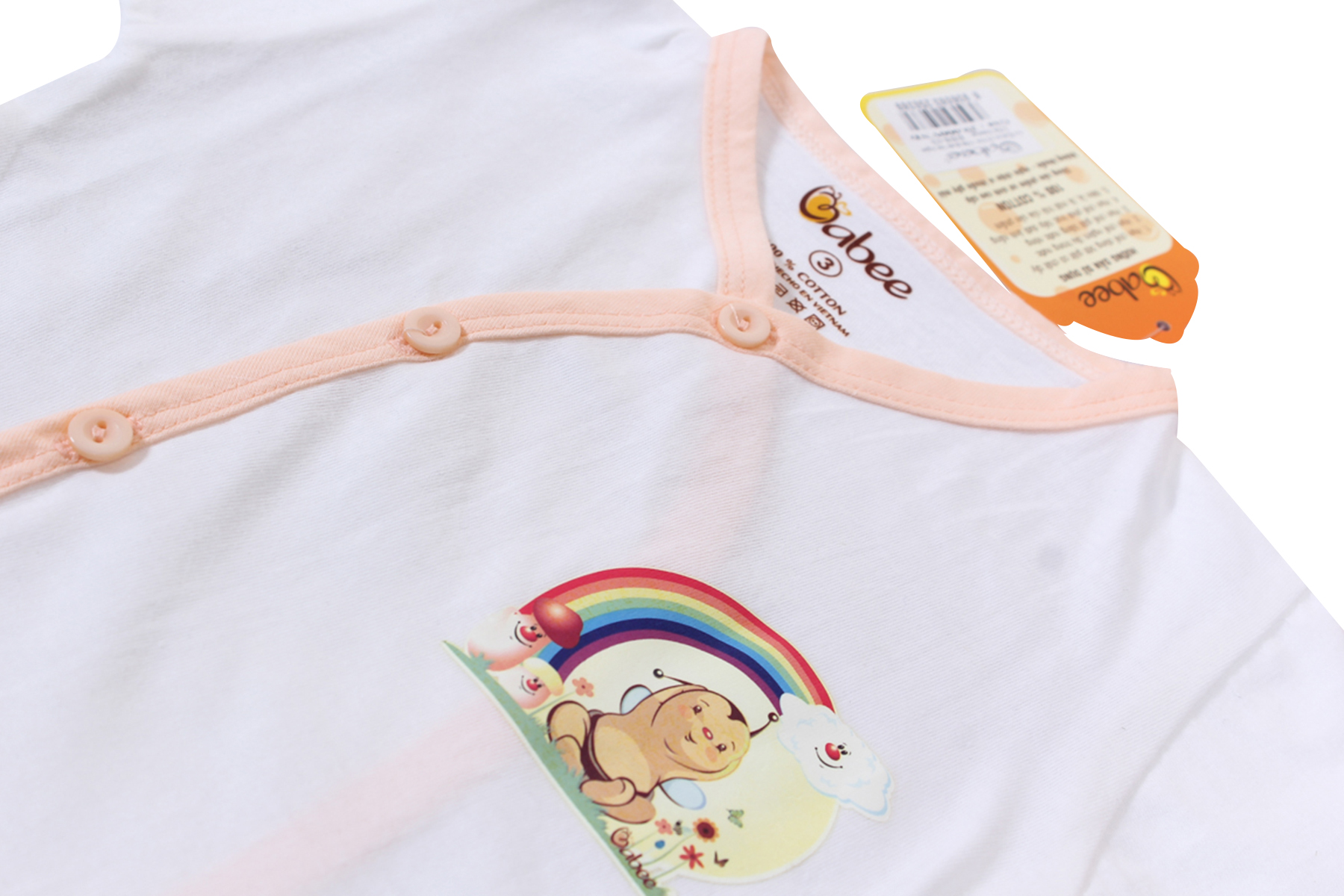Bộ sơ sinh 100% Cotton cổ tim ngắn viền màu BABIBOO - BBC15