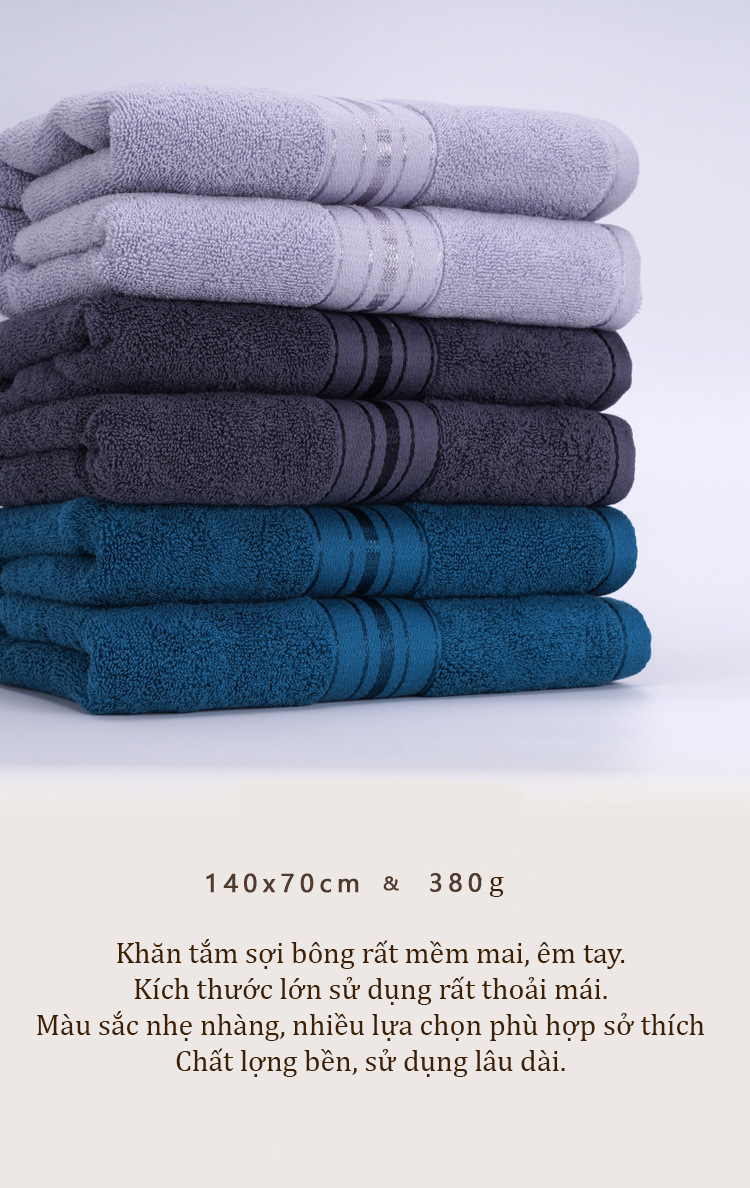 Khăn Tắm Lớn 140x70cm Bông Cotton Mềm Mại Khăn Choàng Tắm Siêu To Nhanh Khô Thấm Nước