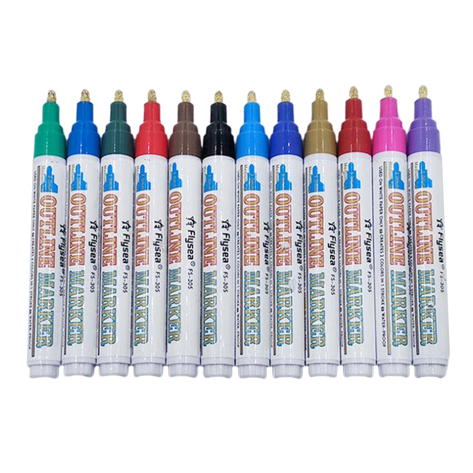 12 Colors  Markers Double Line Outline Pen Marker Drawing Diary DIY