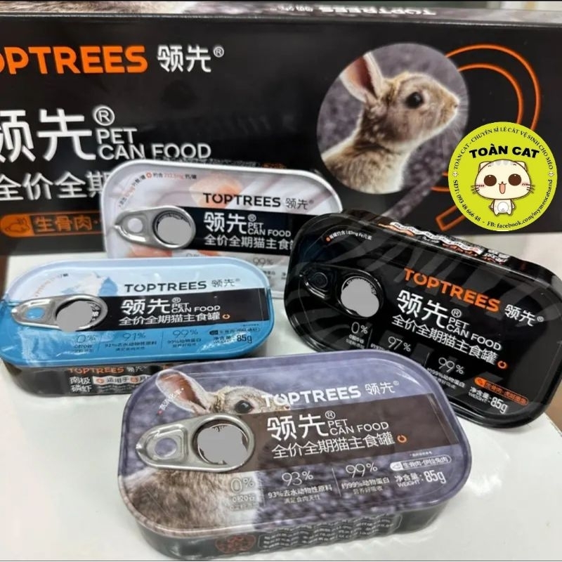 Pate Cho Mèo TopTrees Grainfree 55% Hộp 85g, Thức Ăn Cho Mèo Mọi Lứa Tuổi