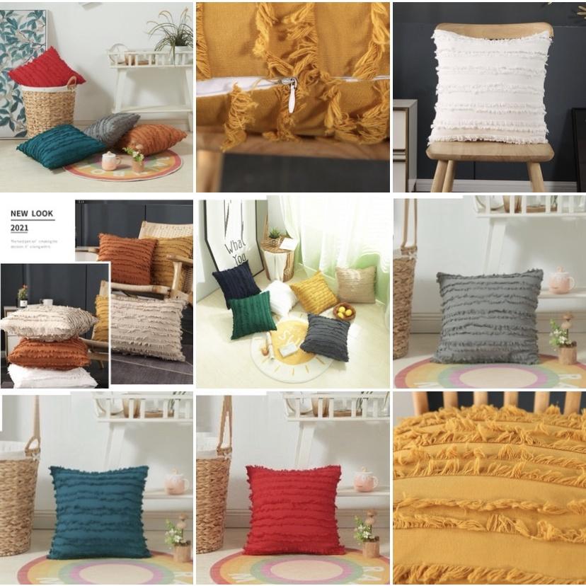 VỎ Gối Tựa Lưng Trang Trí Sofa Vải Bố TUA RUA CAO CẤP KHÔNG XÙ LÔNG SBK143