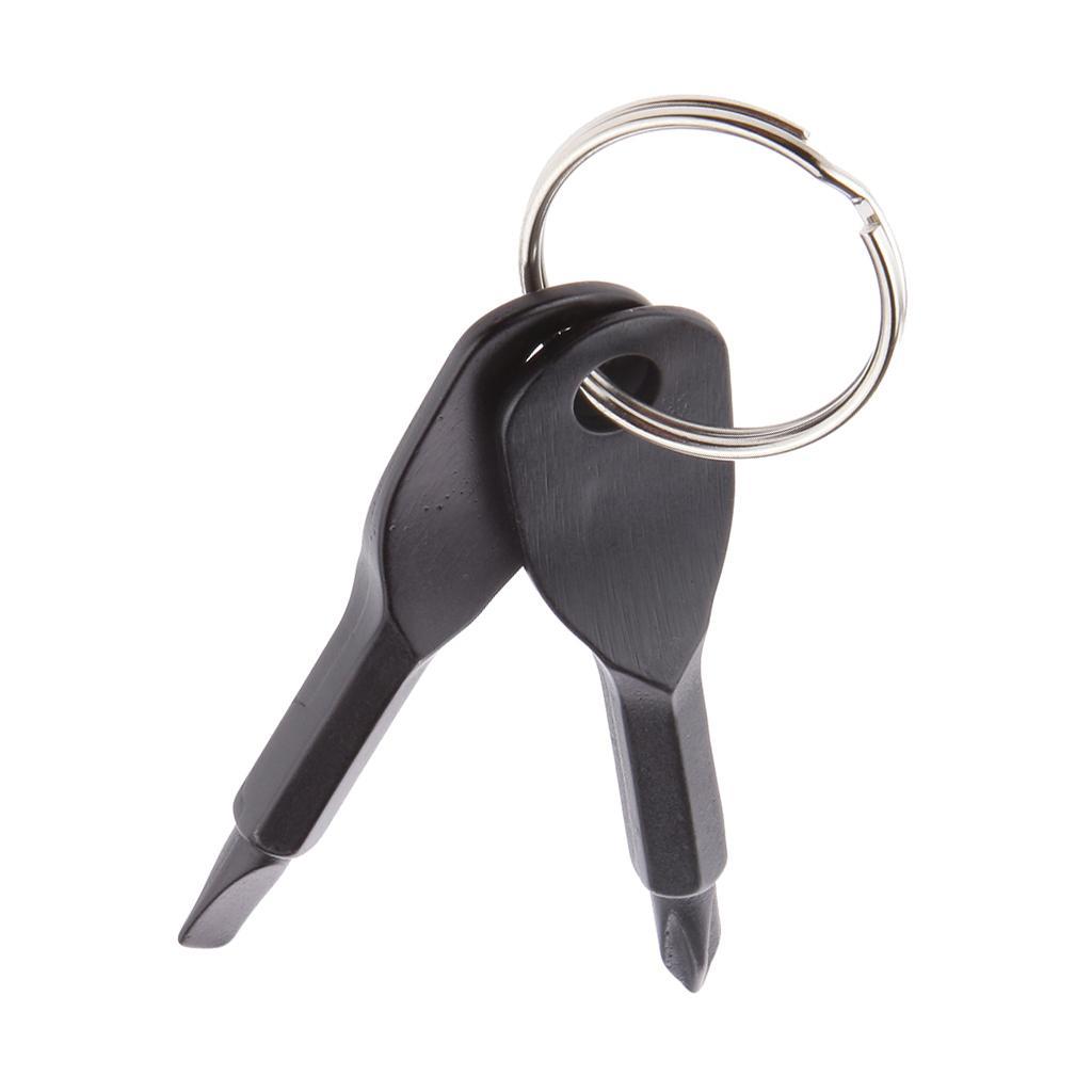 Black 2 Keys Stainless Steel Screwdriver Keychain Outdoor Sport Pocket Tool