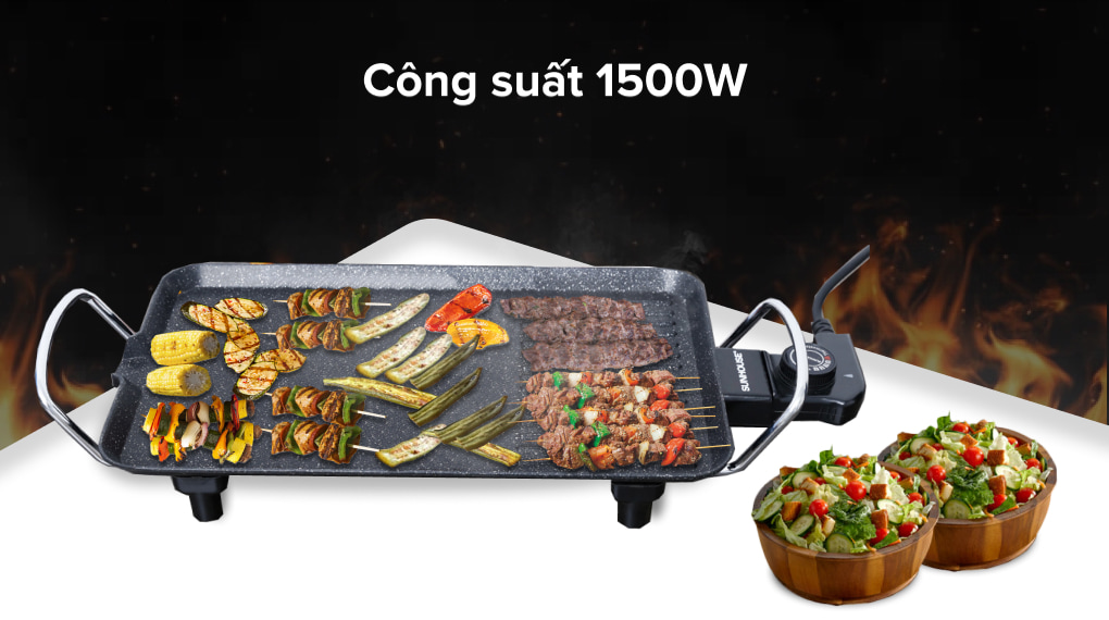 Vỉ nướng điện Sunhouse SHD4607 1500 W - Hàng Chính Hãng 100%