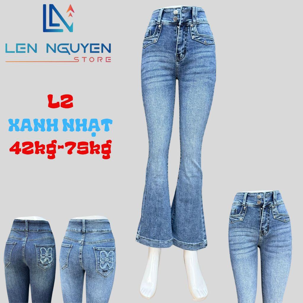 L2_Quần jean nữ, loe, lưng cao, quần bò nữ dáng ôm, quần rin nữ có big size, cho 42kg đến 75kg,LEN NGUYEN STORE - Xanh Đậm