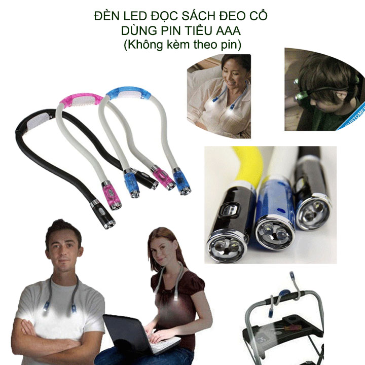 Đèn led đọc sách đeo cổ với 3 chế độ sáng, dùng 2 pin AAA