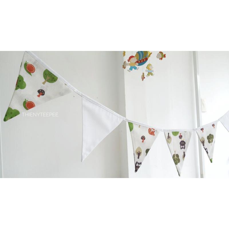 Dây cờ tam giác vải hình chim cú, xịn may đẹp, dài 2,2m, trang trí Decor Sinh nhật