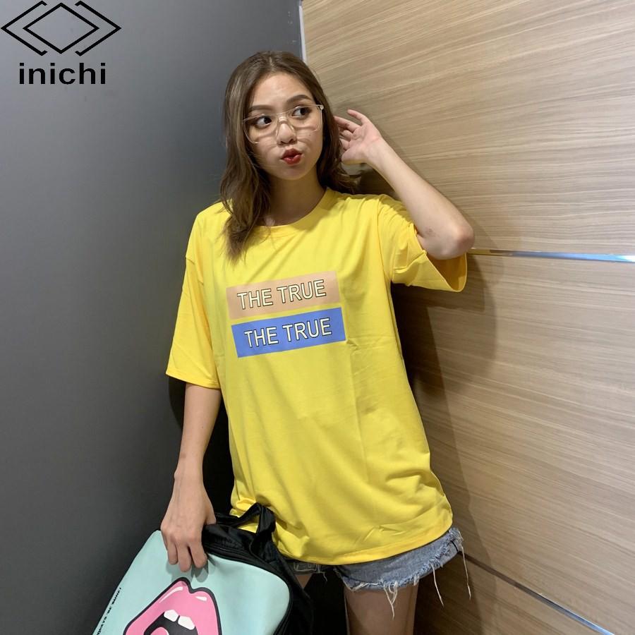 Áo thun tay lỡ form rộng Unisex INICHI hình in chữ THE TRUE hot trend - IC623 màu vàng