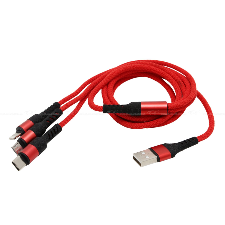 Cáp Sạc Điện Thoại 3 Đầu Lightning/Micro USB/Type C CIND WF-724 120cm Màu Đỏ