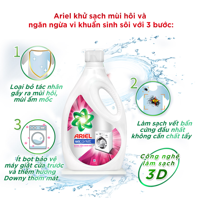 Combo 2 Nước Giặt Ariel Cửa Trước Bung Tỏa Đam Mê Dạng Túi 2.15kg