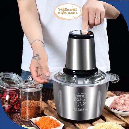 Máy Xay Thịt, Máy Xay Đa Năng Cối 2L inox Cầm Tay 2 Chế Độ 4 Lưỡi Dao Siêu Bền, Cối Xay inox - BH 6 Tháng