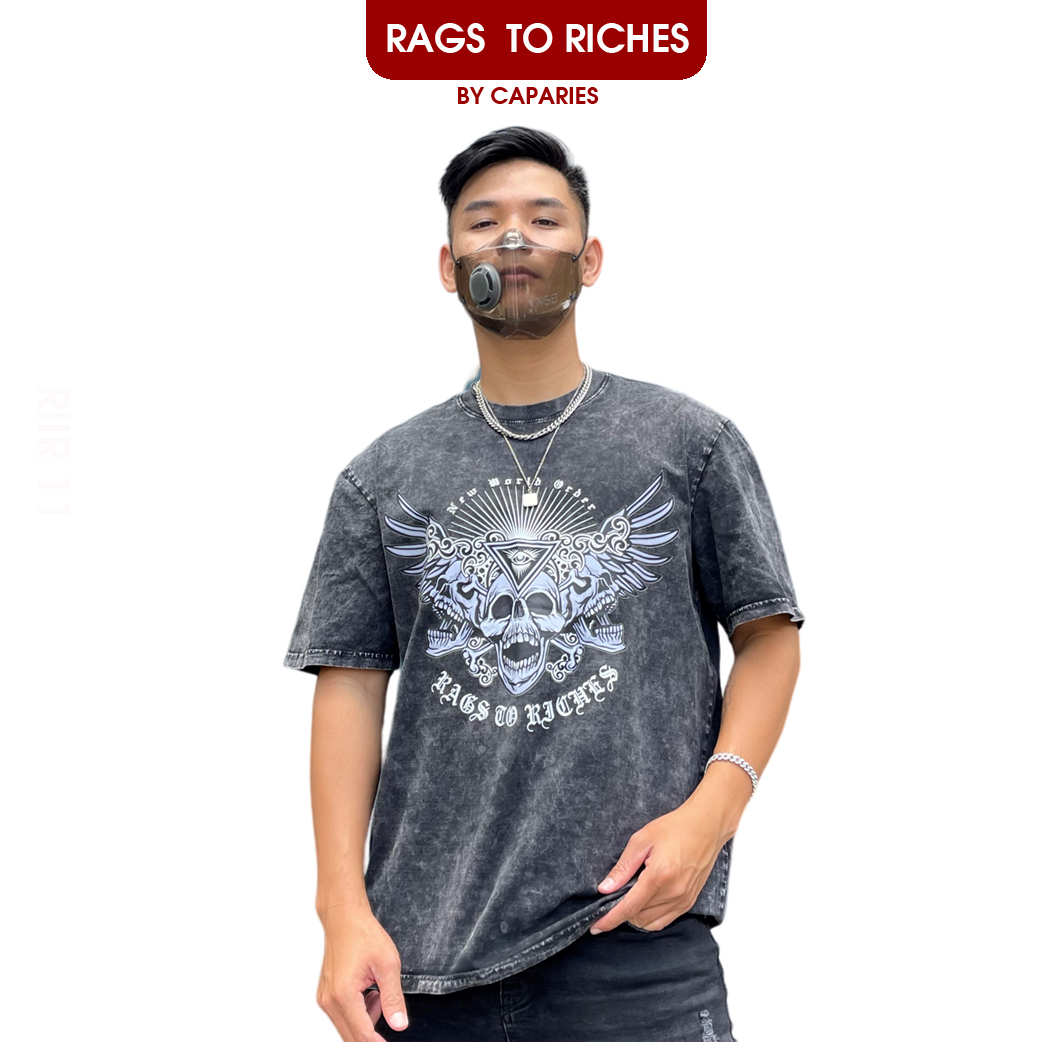 Áo Thun Nam Cao Cấp Wash08 RAGS TO RICHES CAPARIES - Form rộng Unisex Cotton 4 chiều Chống Nhăn Cổ tròn Cao Cấp - Hàng Chính Hãng