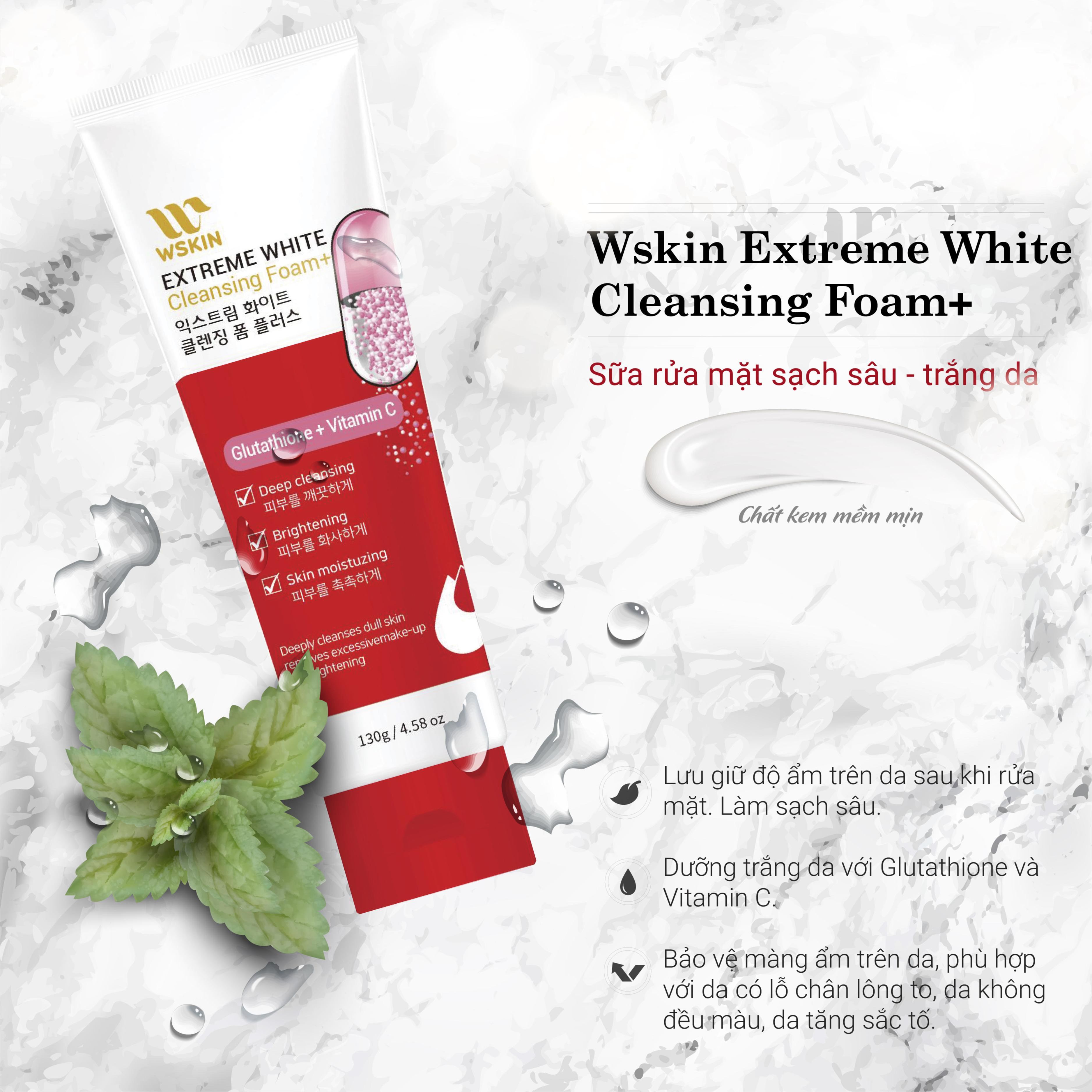 Sữa Rửa Mặt Trắng Da - Ngừa Nám Wskin Extreme White Cleansing Foam Glutathione + Vitamin C