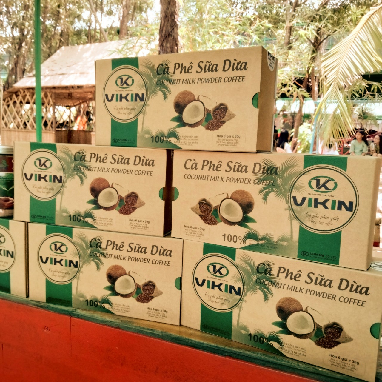 Cà Phê Sữa Dừa Phin Giấy VIKIN, hộp 6 gói Chuẩn Gu từ cà phê hạt.