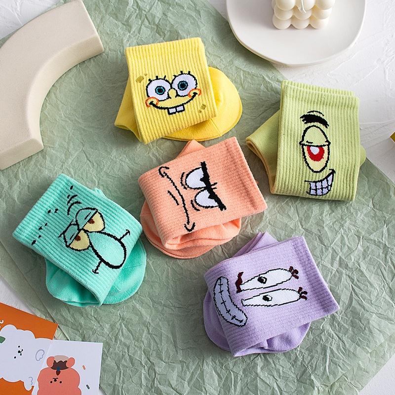 Vớ Cotton Nguyên Chất In Họa Tiết Hoạt Hình Spongebob Phong Cách Âu Mỹ Thời Trang Cho Học Sinh