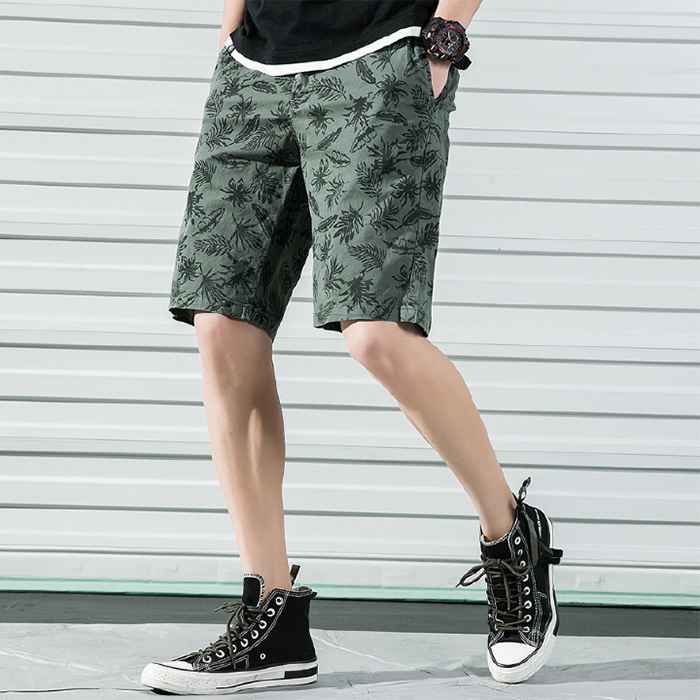 Men's Cotton Casual Shorts Summer Cropped Pants Printed Beach Pants