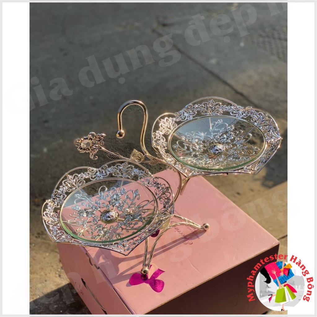 Tổng hợp Đĩa Thủy Tinh Khảm Hoàng Gia Cao Cấp | KỆ THỦY TINH 2 - 3 TẦNG KHUNG HỢP KIM CAO CẤP TRẮNG VÀNG HÌNH THỰC TẾ