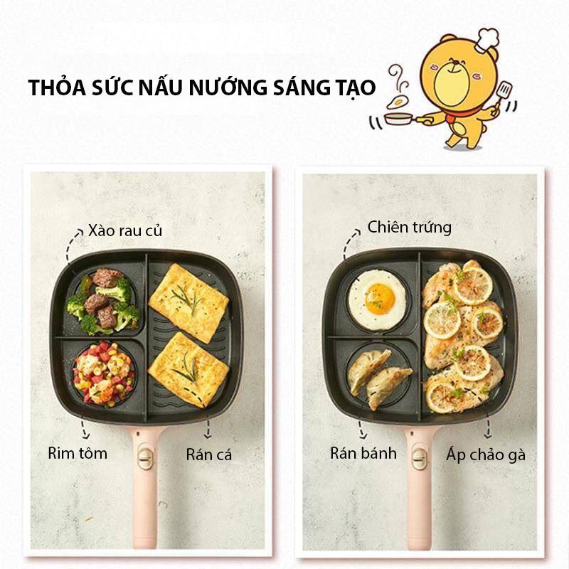 Chảo Điện 3 Ngăn Đa Năng - Chảo Chống Dính Cao Cấp - Chảo Ốp La Trứng, Làm Bánh Mì, Chiên,Xào - Siêu tiện lợi