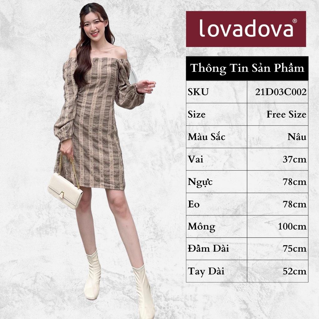 Đầm Dáng Suông, Cách Điệu Trễ Vai, Khóa Kéo Sau, Tay Ao Bèo, Màu Nâu - Lovadova 21D03C002