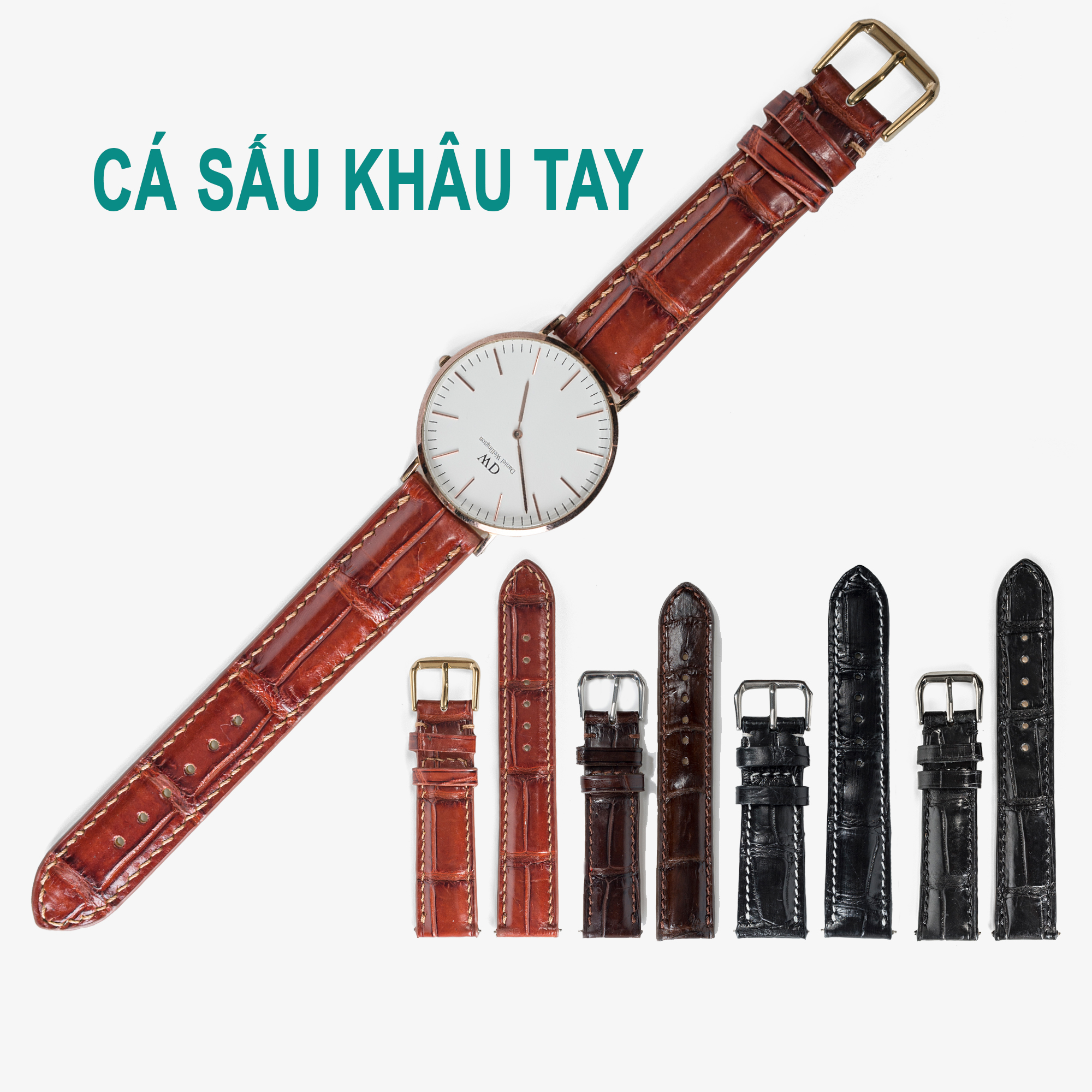 Dây đồng hồ nam da cá sấu đốt tre Bụi Leather D103 - Hàng khâu tay thủ công cao cấp - Bảo hành 12 tháng