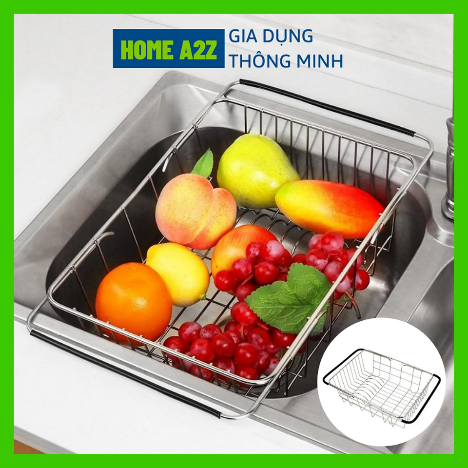 Giá Rổ Inox Rửa Rau Củ Đa Năng Nhà Bếp, Rổ Úp Chén Bát Thu Gọn Tiện Lợi