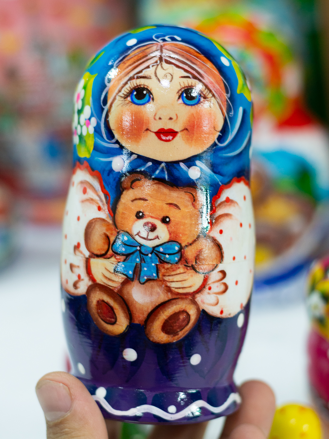 (SIÊU CUTE) BỘ BÚP BÊ NGA MATRYOSHKA 5 LỚP 15CM HÀNG LƯU NIỆM &quot;CÔ BÉ MISA ÔM GẤU&quot; CỰC ĐẸP VÀ DỄ THƯƠNG