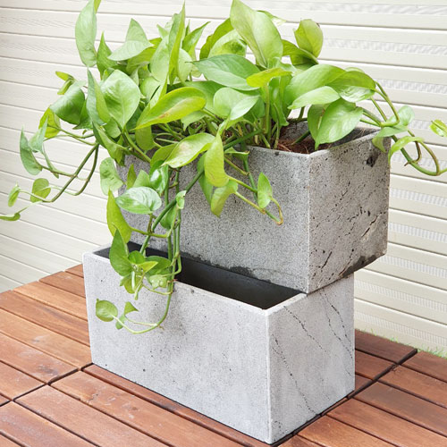 Chậu trồng cây treo tường sân vườn, giếng trời, ban công chung cư nhà phố dài 30xR15xC15cm bằng đá tổ ong tự nhiên  màu xám thô mộc