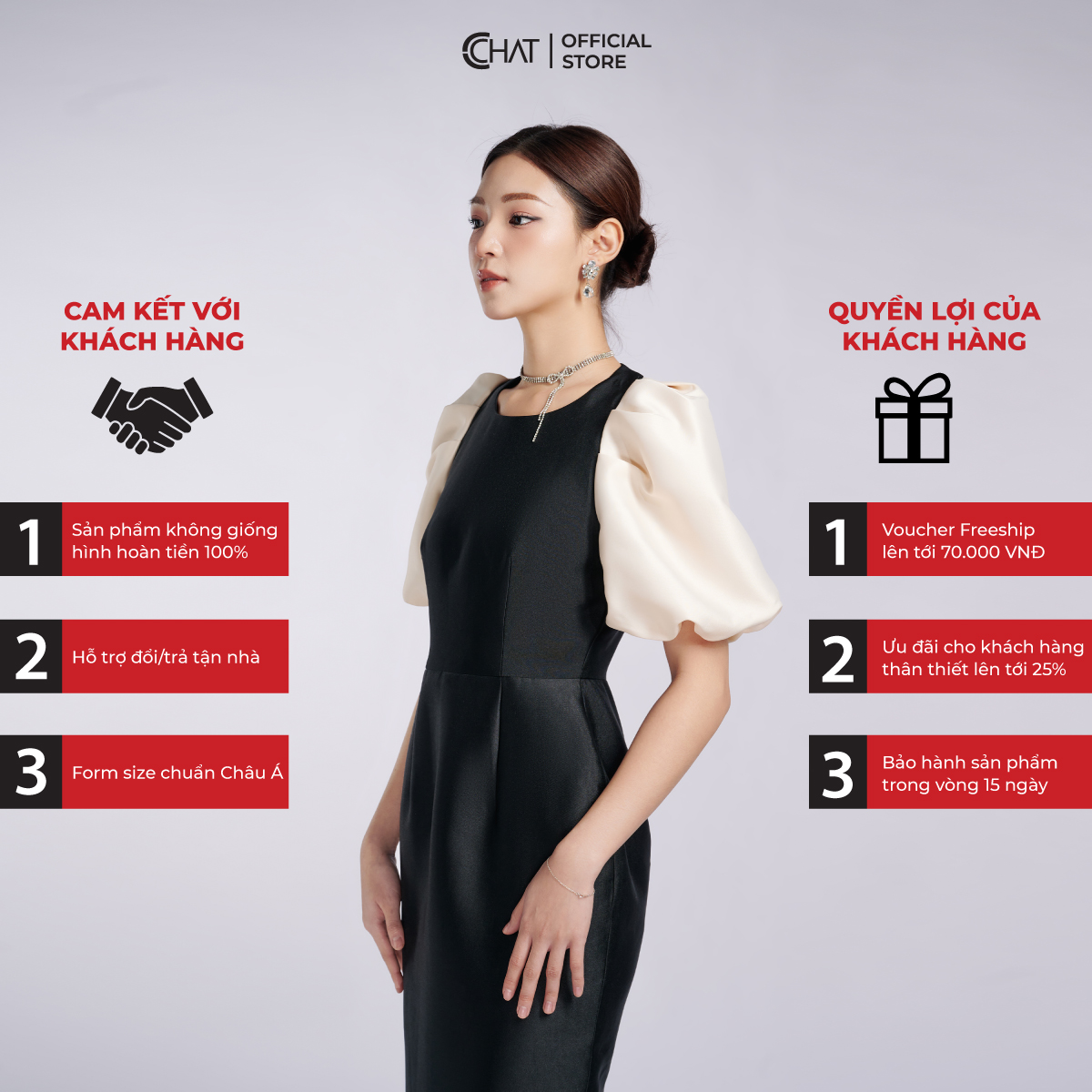Đầm Nữ  Phối Tay Bom cổ Tròn Chất Tafta Cao Cấp 62VNB8016OT