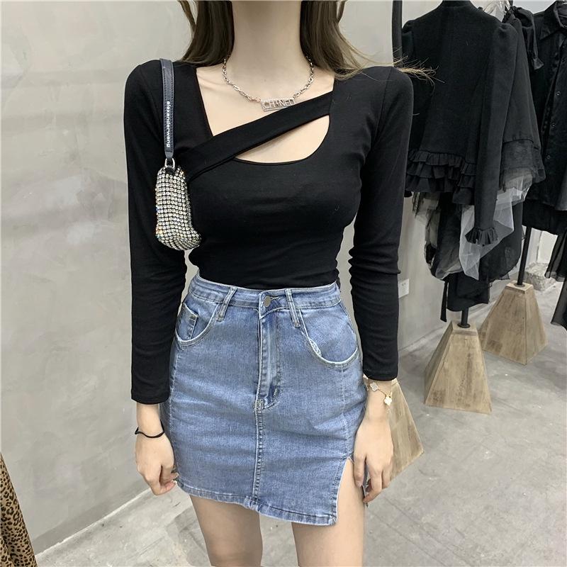 MS6829 Áo thun nữ dài tay vạt chéo cá tính