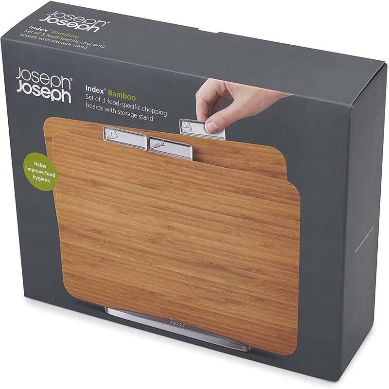 Bộ 3 Thớt Tre Cao Cấp Joseph Joseph, Index Cutting Board, Thớt Kháng Khuẩn, Giá Đỡ Kim Loại, Chống Cong Vênh, Nhập Đức