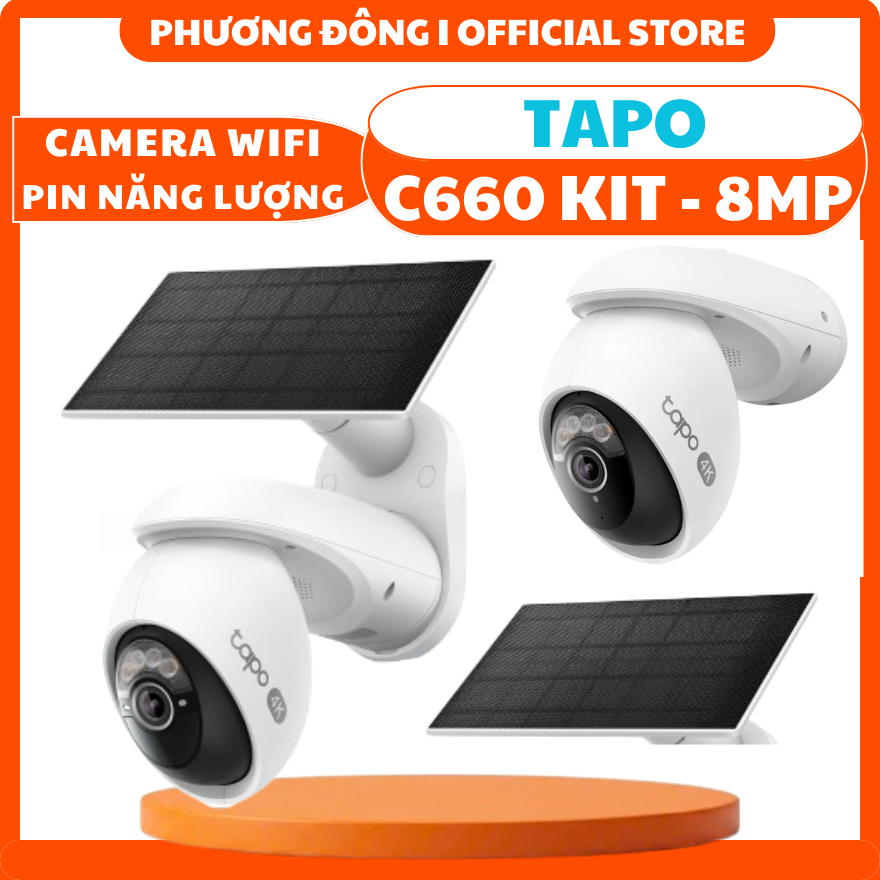 CAMERA WIFI NGOÀI TRỜI TAPO C660 KIT 8MP TẶNG KÈM PIN NĂNG LƯỢNG - GÓC NHÌN TOÀN CẢNH, ĐÊM CÓ MÀU, WIFI KÉP, CẢNH BÁO