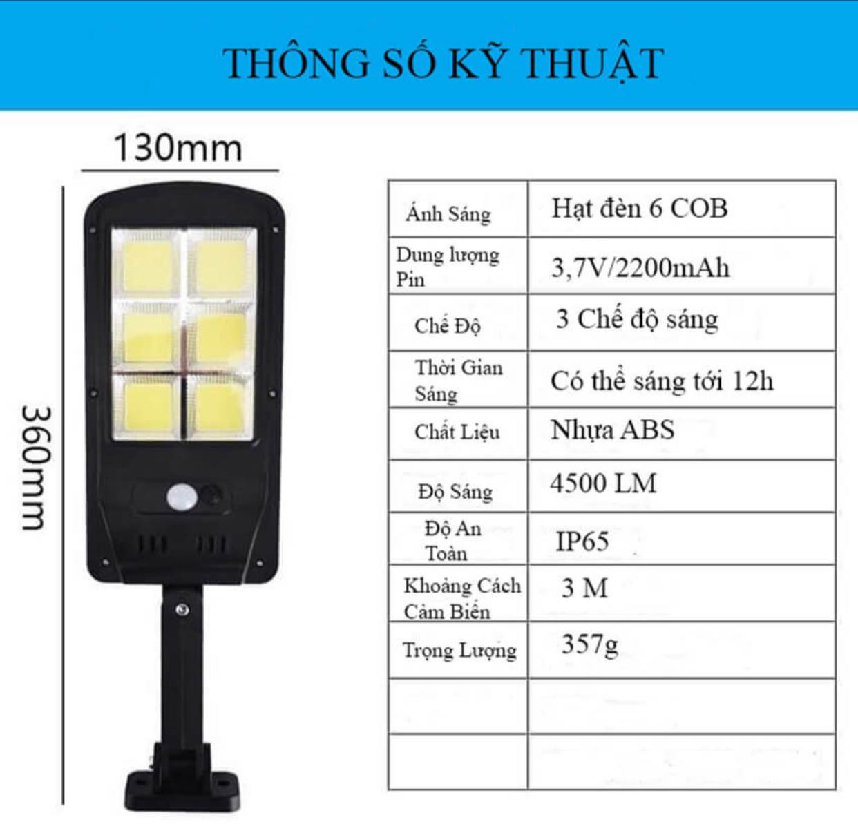 Đèn Năng Lượng Mặt Trời Solar Street Lamp 6 Bóng Kèm Điều Khiển Cảm Biến Chuyển Động, Chống Trộm Hiệu Quả