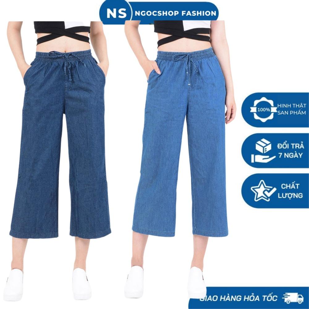 Quần jean giấy nữ dáng suông cạp chun 40-55 kg lưng chun co giãn