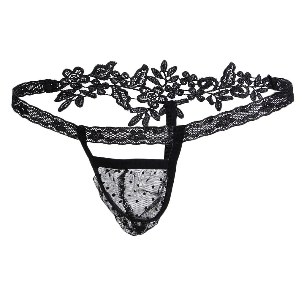 2xMen Sheer Mesh Lace Bulge Pouch T-back Thong Brief G-string Underwear Black