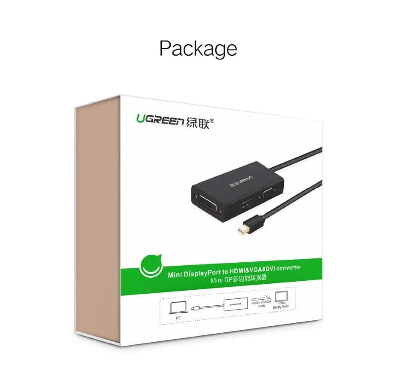 Ugreen UG20418MD114TK Màu Đen Bộ chuyển đổi Mini displayport sang HDMI + VGA + DVI nhựa ABS - HÀNG CHÍNH HÃNG