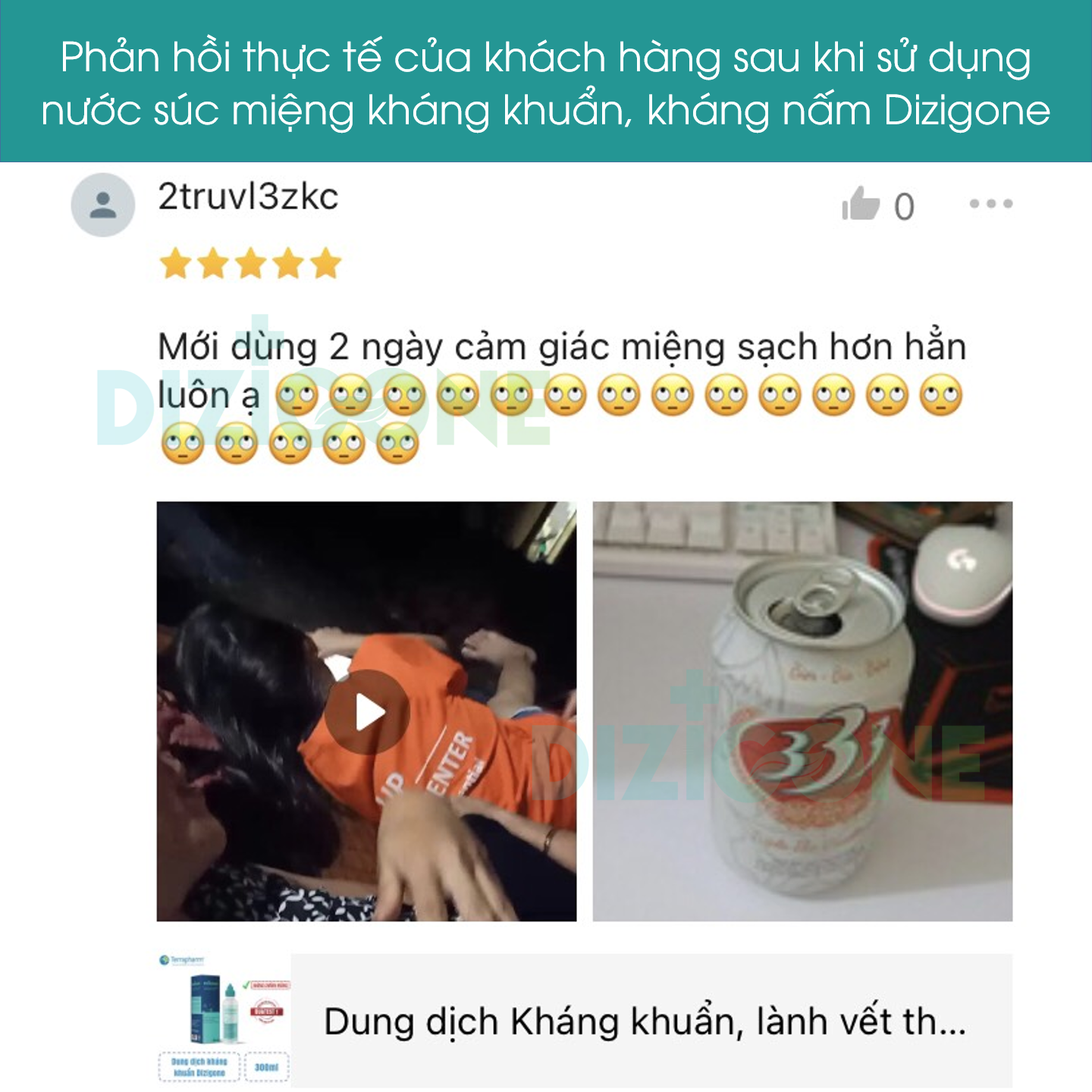 Nước súc miệng DIZIGONE xử lý nấm miệng, loét miệng, nhiệt miệng, hôi miệng dung tích 500ml