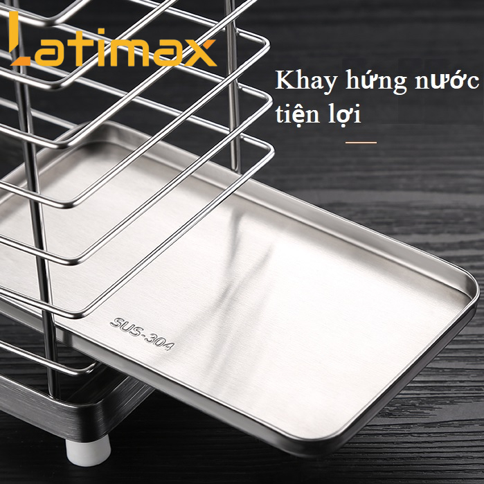 Kệ Để Dao Kéo Nhà Bếp Đa Năng Inox 304 Cao Cấp Kèm Khay Hứng Nước Tiện Lợi - Mẫu Chữ Nhật