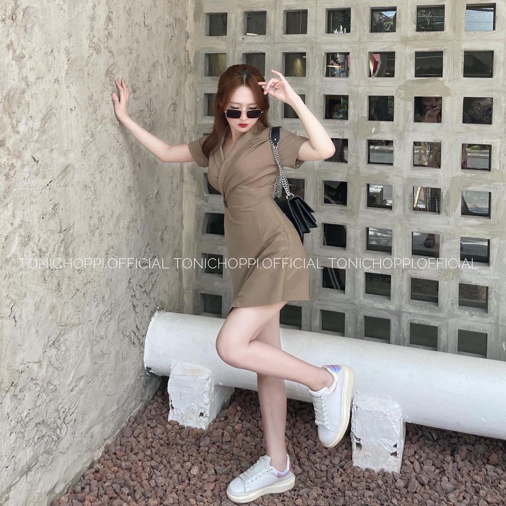 Jumpsuit nữ xòe kiểu sơ mi xẻ tà siêu xinh 2 màu sắc giúp nàng nổi bật dự tiệc, dạo phố