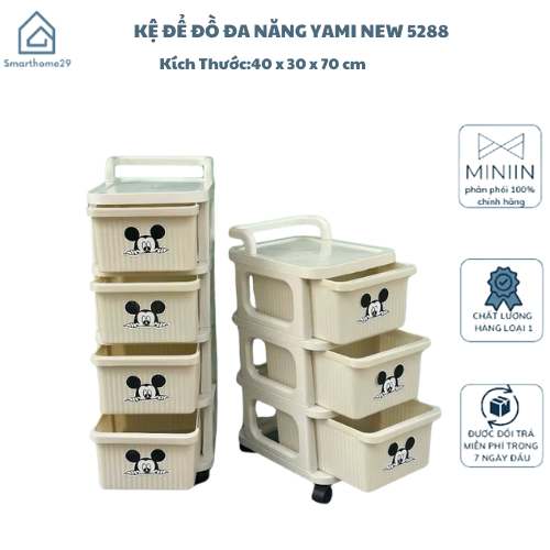 Kệ Để Đồ Đa Năng Yami New 5288 – Có Tay Cầm Đẩy Tiện Lợi, Kệ Đựng Đồ Ngăn Kéo Có Bánh Xe - HÀNG CHÍNH HÃNG MINIIN