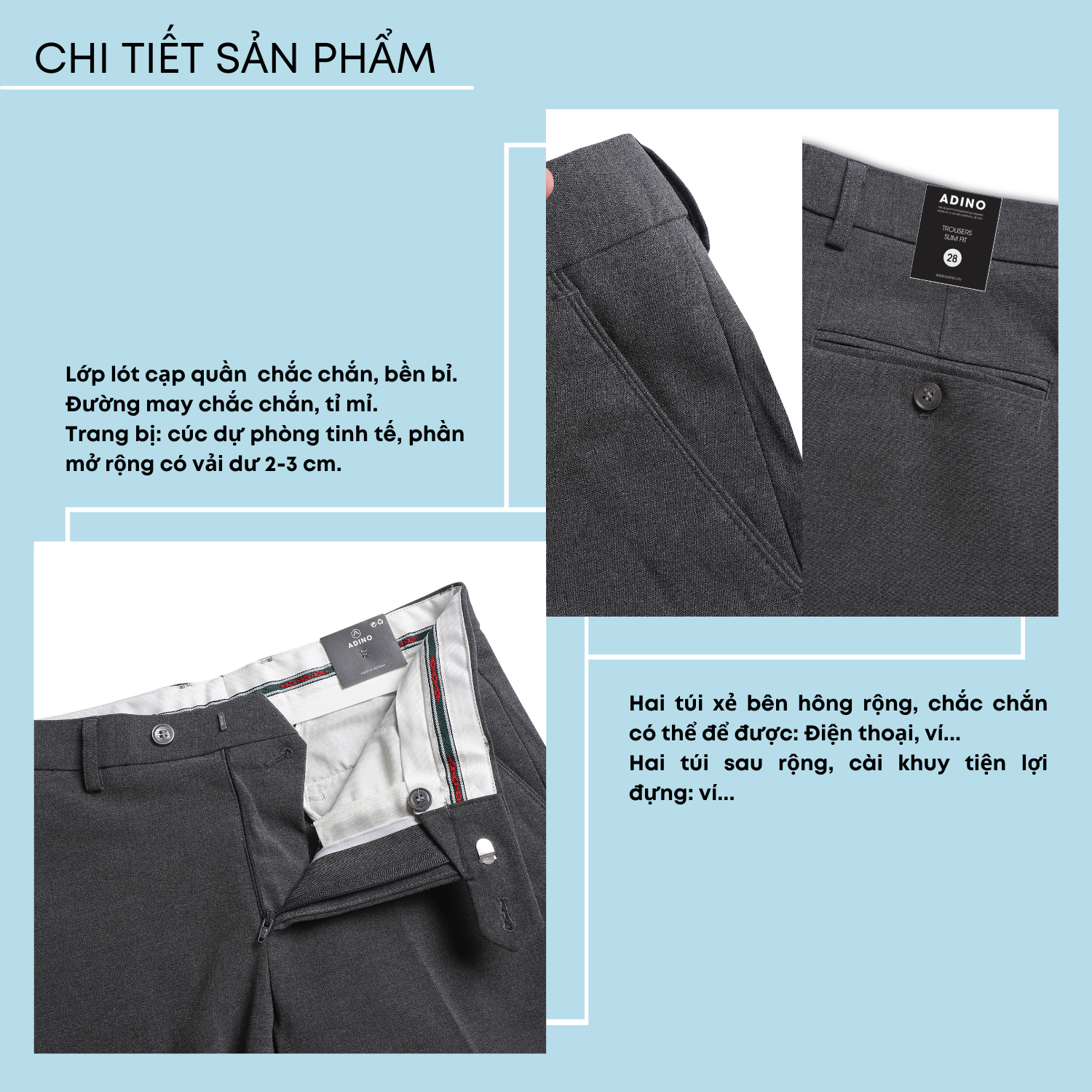 Quần tây nam hàn quốc màu ghi đậm ADINO vải rayon polyester co giãn không bai không xù dáng công sở ống đứng hơi côn QA131