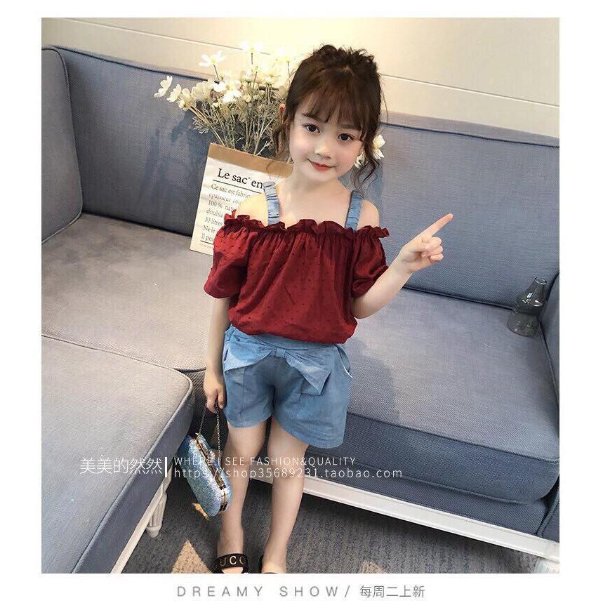 SÉT ÁO KIỂU PHỐI QUẦN ĐÍNH NƠ BÉ GÁI