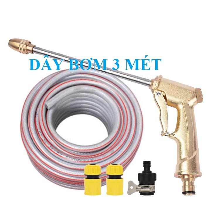Bộ dây vòi xịt nước rửa xe, tưới cây . tăng áp 3 lần,loại 3m,5m 206701-3 đầu đồng,cút nối nhựa đen+ tặng đai