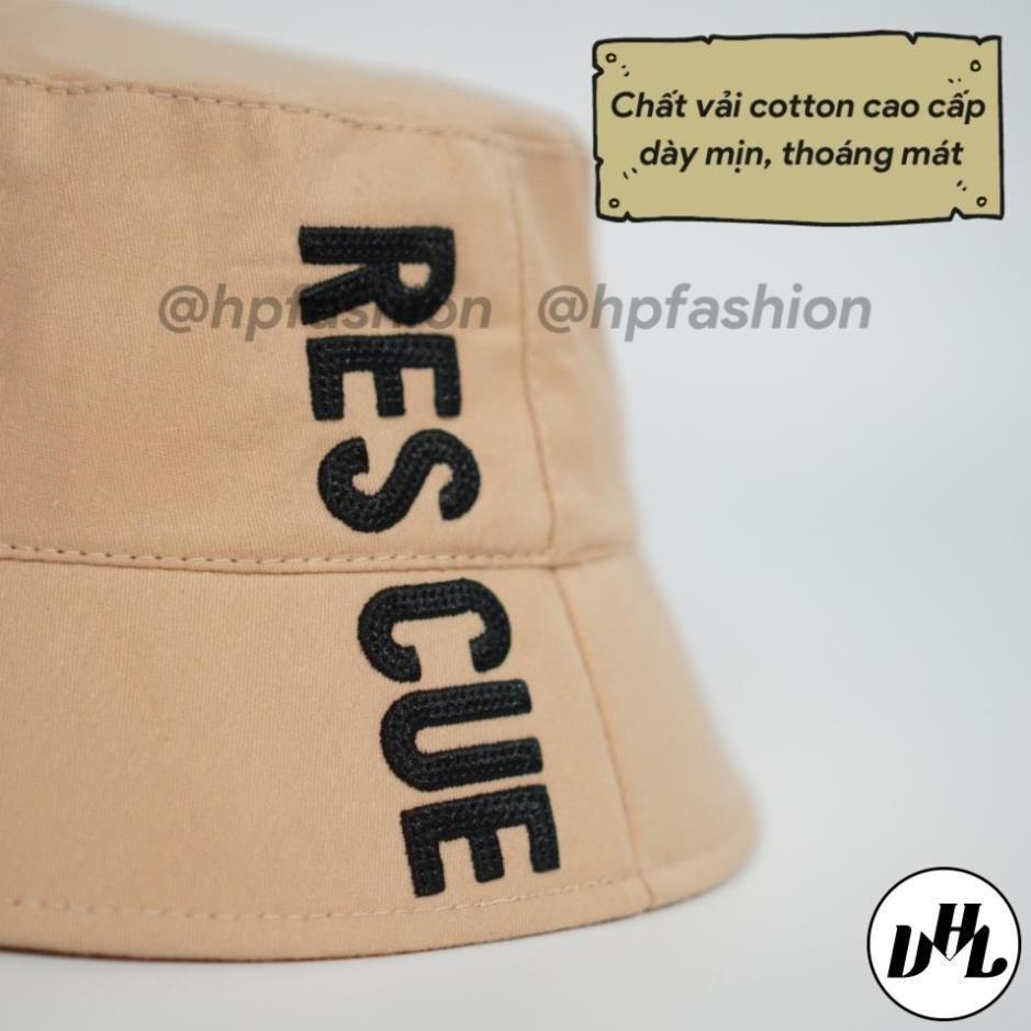 Mũ bucket ️Nón tai bèo vành tròn thêu chữ Rescue chất kaki Ulzzang form unisex nam nữ N13