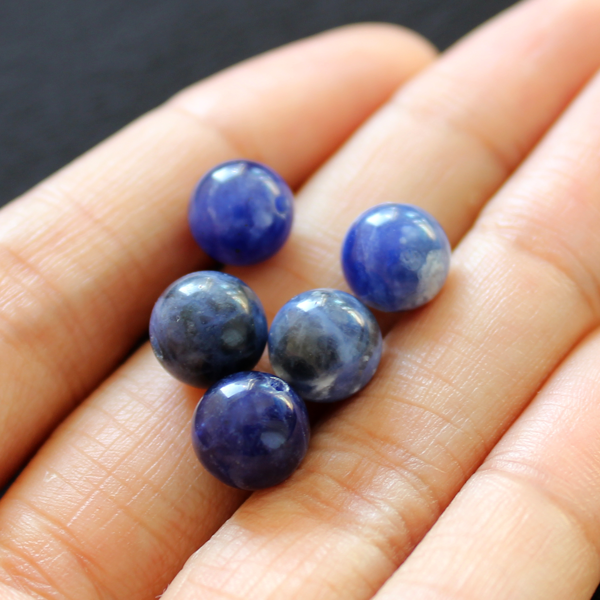 5 Hạt Đá Sodalite Tự Nhiên Xanh Đậm 8mm, Đá Phong Thuỷ, Làm Trang Sức, Vòng Tay, Chuỗi Hạt (Loại A)