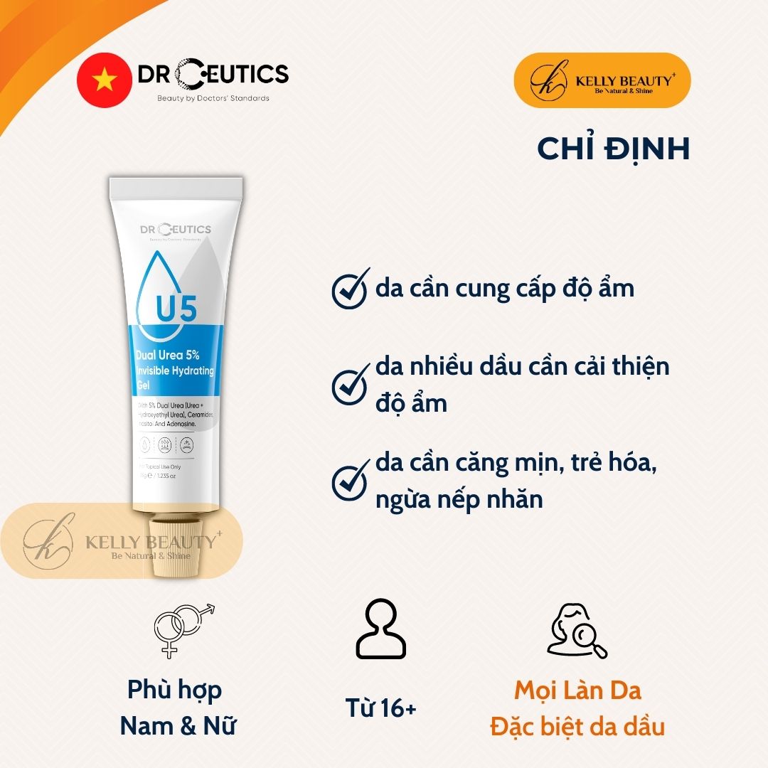 Gel Cấp Ẩm DrCeutics Dual Urea 5% Invisible Hydrating Gel - Giúp Da Căng Mịn, Cân Bằng Dầu Nhờn - Kelly Beauty