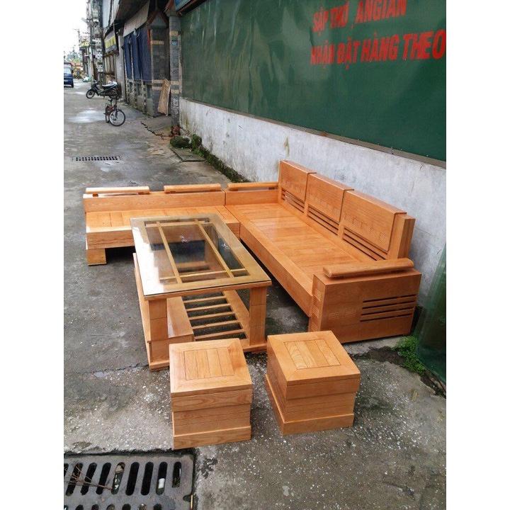 Bộ bàn ghế sofa trứng góc gỗ sồi