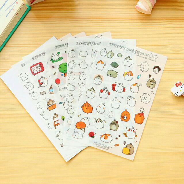 Bộ 6 Tấm Nhãn Dán Sticker Thỏ Molang Cute Trang Trí Lịch Planner Scrapbook V1