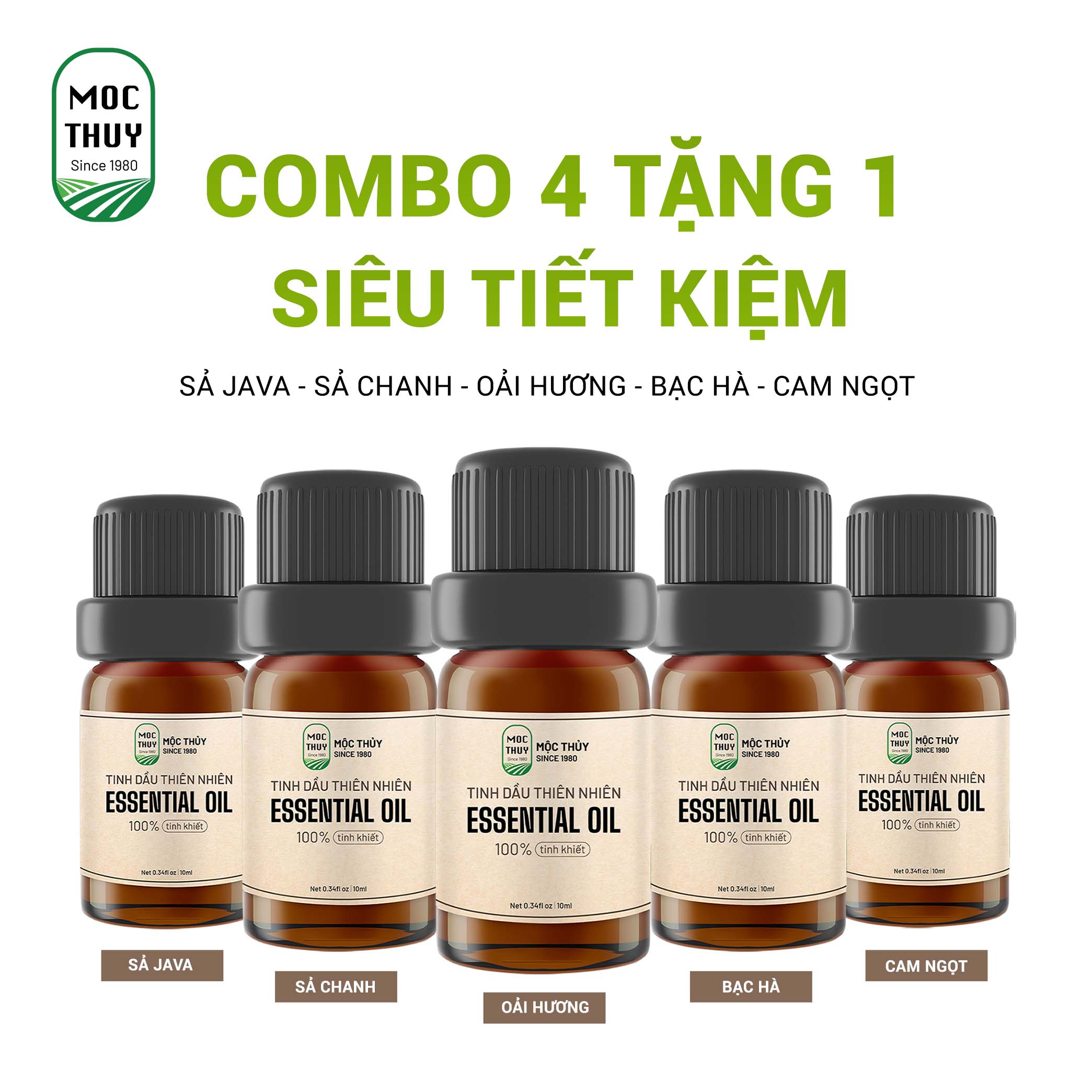 Combo 5 Tinh Dầu Sả chanh + Sả Java + Oải hương + Bạc hà + Cam ngọt - Essential Oil - Khử Mùi Xông Thơm Phòng, Thư Giãn - Đạt chuẩn chất lượng kiểm định