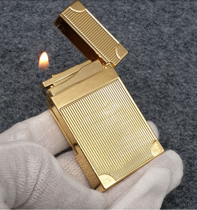 Vỏ Hột Quẹt Bật Lửa Upon D75H Họa Tiết Hình Kẻ Dọc Chặn Góc Hồng Vàng - Dùng Ga Đá Cao Cấp
