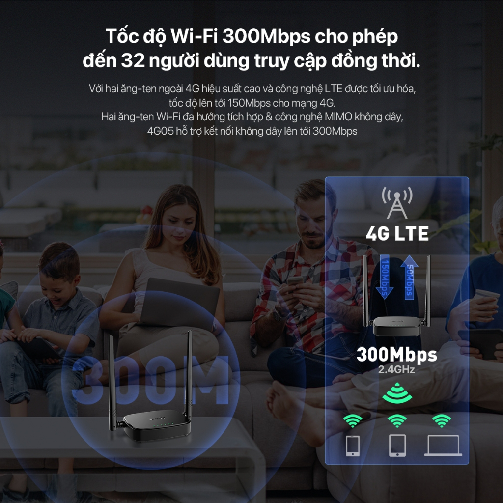 Bộ Phát WiFi Tenda 4G05 Chuẩn N - Tốc Độ 300Mbps, Dùng Sim 4G/3G, Dùng Cho Ôto Và Nơi Không Có Internet - HÀNG CHÍNH HÃNG